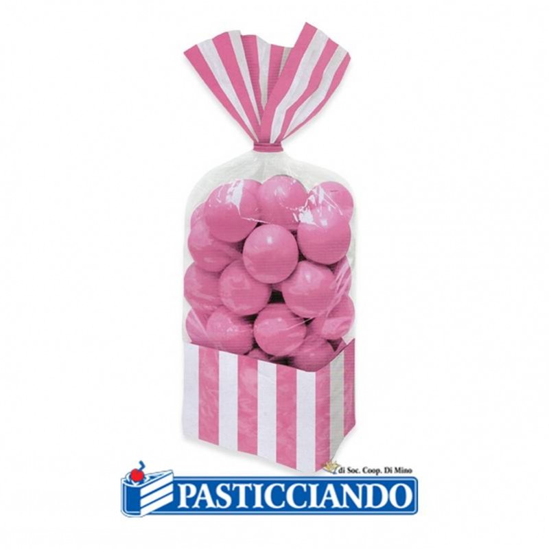 Sacchettini strisce rosa 10pz - Big Party