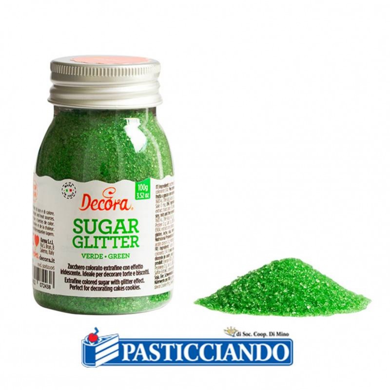 Zucchero glitterato verde 100gr - Decora