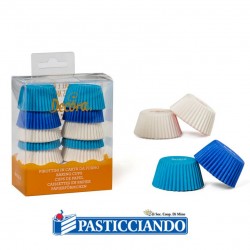  Vendita on-line di Pirottini mini muffin blu celeste bianco 200pz  